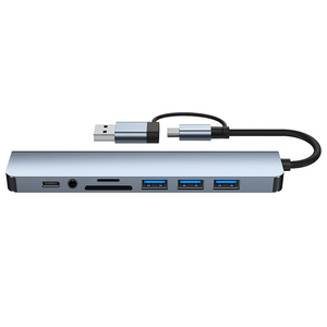 8 trong 1 <span class=keywords><strong>USB</strong></span> C <span class=keywords><strong>HUB</strong></span> Splitter USB3.0 + USB2.0 * 3 + <span class=keywords><strong>USB</strong></span>-C truyền dữ liệu + TF + SD + 3.5mm âm thanh Docking Station Type-C trung tâm dữ liệu cho Lapt - Product Image 3