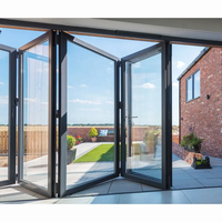 Portes pliantes en aluminium avec verre trempé et moustiquaire en fibre de verre, porte pliante de sécurité extérieure