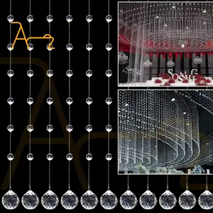 Luxury decoration drop acrylic crystal beads artificial ceiling drapes clear pearl for wedding decorative