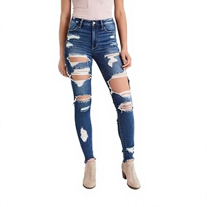 Women's Plus Size High Waisted Denim Skinny Jeans Stretch Ripped Distressed Breathable Casual Eco-Friendly Quick Dry 300 GSM - Product Image 1