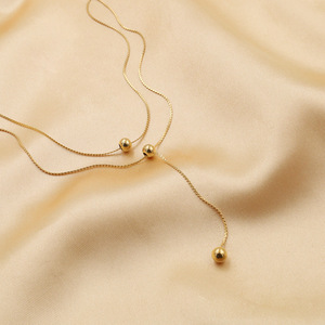 European Style Double Layer Beaded Clavicle Chain Gold Zinc Alloy Necklace For Women Fashion Simple Geometric Ball Design - Product Image 2