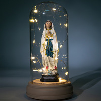 Figurines de la Vierge Marie avec lumière, croix de Jésus, crèche catholique, cadeau artisanal en résine, décoration de la maison