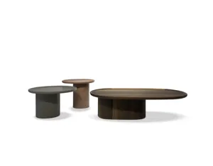 Contemporary Brown Red Black MDF Wooden 3 Pieces Tea Coffee Set Round Wood Coffee Table