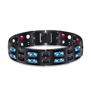 Pulse ras de magneto terapia Abnehmbar Neues zweireihiges Magnet armband für Herren Magnet armband aus Kohle faser legierung