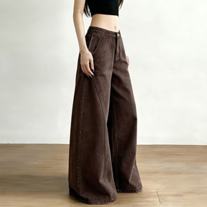 Pantalones Vaqueros Anchos de Cintura Baja para Mujer, Estilo Vintage, Color Marrón, Corte Holgado, Casual, Venta al Por Mayor - Product Image 3