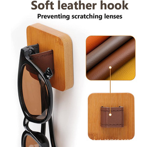 Wooden Wall Mount <b>Glasses</b> <b>Rack</b> 4 Slots Beech Wood Leather Storage Display For Eyewear - Product Image 3