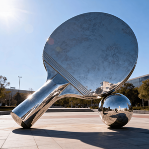 Grandes sculptures de raquettes en acier inoxydable, balles de tennis et de golf, et sculptures de raquettes pour la décoration des parcs - Product Image 4