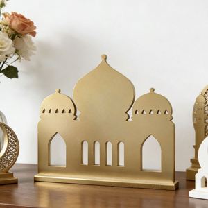 Decoration 2026 Islamic Ornament Gifts Gold Wooden Mosque <b>Table</b> <b>Centre</b> for Ramadan Home Decor - Product Image 1