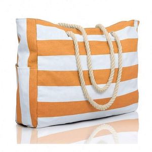 Customized Logo Reusable Portable Summer <b>Large</b> Capacity Waterproof Cotton Canvas <b>Beach</b> Tote <b>Bag</b> With Zipper - Product Image 5