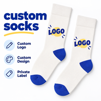 Chaussettes blanches personnalisées avec bout et talon bleus, motif tricoté graphique de dessin animé, ajoutez votre logo, OEM ODM, faible MOQ et emballage personnalisé
