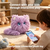 Peluche chat AI 2 couleurs, moelleuse, avec yeux LED animés, compagnon interactif multilingue chantant et racontant des histoires