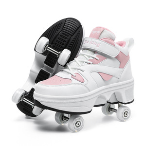 High Top Roller Skates For Girls 4 Wheels Convertible Walking And Skating Anti Slippery Rubber Outsole Round Toe Size 198 - Product Image 5