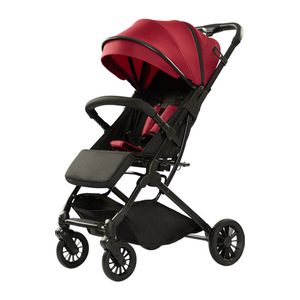 Cochecito de Bebé de Cuatro Ruedas con Amortiguación, Plegable con un Botón, para Niños de 0 a 3 Años, Color Gris y Rojo Vino - Product Image 5