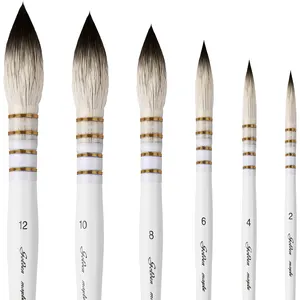 Conjunto de pincéis para pintura artística em aquarela profissional OEM, kit de pincéis para pintores e iniciantes com cerdas naturais e cabo branco