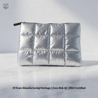 Pochette de luxe matelassée argentée métallisée avec logo personnalisé, pour tablette et maquillage, fermeture éclair, portable, GWP promotionnel