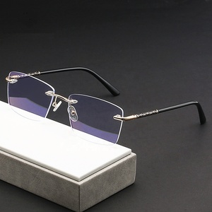 Montures <span class=keywords><strong>de</strong></span> lunettes en <span class=keywords><strong>verre</strong></span> sans bordure solides pour hommes, anti-lumière bleue, alliage, rectangle, brun doré, lunettes d'ordinateur simples pour adultes, port quotidien - Product Image 2