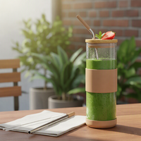 Gobelet en verre borosilicate de 20 oz, résistant à la chaleur, écologique, avec couvercle et paille en verre pour café glacé, thé au lait, jus