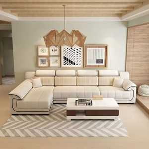 Sofá Modular en Forma de L Estilo Moderno Italiano, Tapizado en Terciopelo, Patas de Madera, Relleno de Esponja, para Sala de Estar - Product Image 1