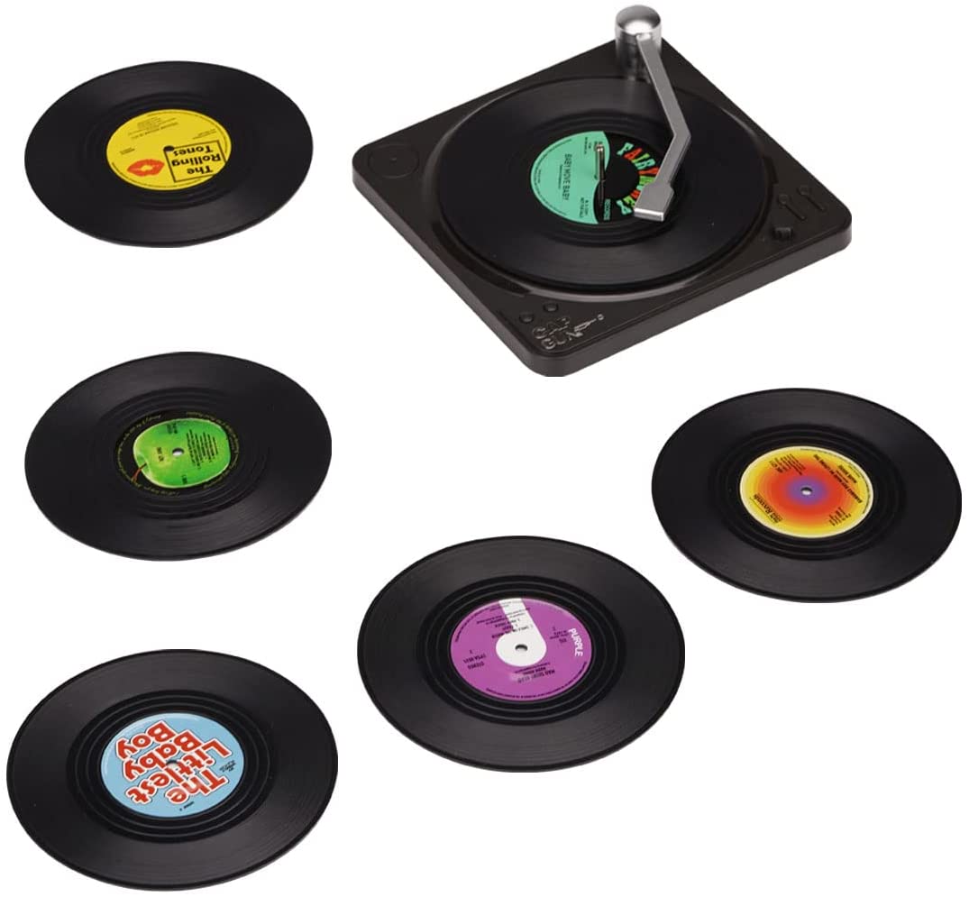 Music Coasters With Vinyl Record Payer Holder for Cups