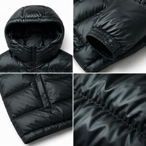 Manteau <span class=keywords><strong>d</strong></span>'hiver matelassé noir à capuche pour homme ODM, en nylon épais, avec fermeture éclair intégrale et matelassage horizontal - Product Image 5
