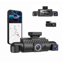 Caméra embarquée pour voitures, contrôle par application, vue à 360 degrés, 4 canaux (avant, arrière, intérieur), IPS, WiFi, vision nocturne, enregistreur vidéo