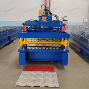 Machine de formage à rouleaux double couche pour tuiles émaillées et tôles de toiture trapézoïdales, découpe hydraulique PLC - Product Image 3