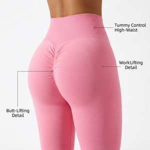 Women Premium Solid Soft <b>Pink</b> Seamless Yoga Set Racerback Sports Bra High Waist Sculpting Leggings Professional Fitness Front - Product Image 2