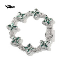 Nouveau Design Hip Hop Rose Blanc Coloré Bracelet Collier Trèfle en Zircon Cubique Laiton Sertis de Strass Fleur Zircon Diamant 5A Chaîne Cubaine