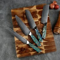 Couteau de cuisine moderne professionnel de luxe, manche en résine colorée, damas 9cr18 en acier au carbone, coupe-viande, ensemble de 11 pièces