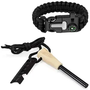 Lowest Price Fire Starter Ferro Rod Flint and Steel Fire Starter Kit with Multi Tool Striker Bracelet for Camping