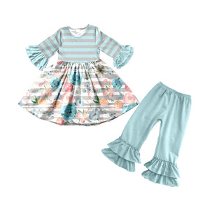 <b>Girls</b> Milk Silk <b>Dress</b> & Outfit, Unicorn & Floral Print, Bell Sleeve Ruffle Design, Toddler <b>Long</b> Sleeve Clothing Set - Product Image 4