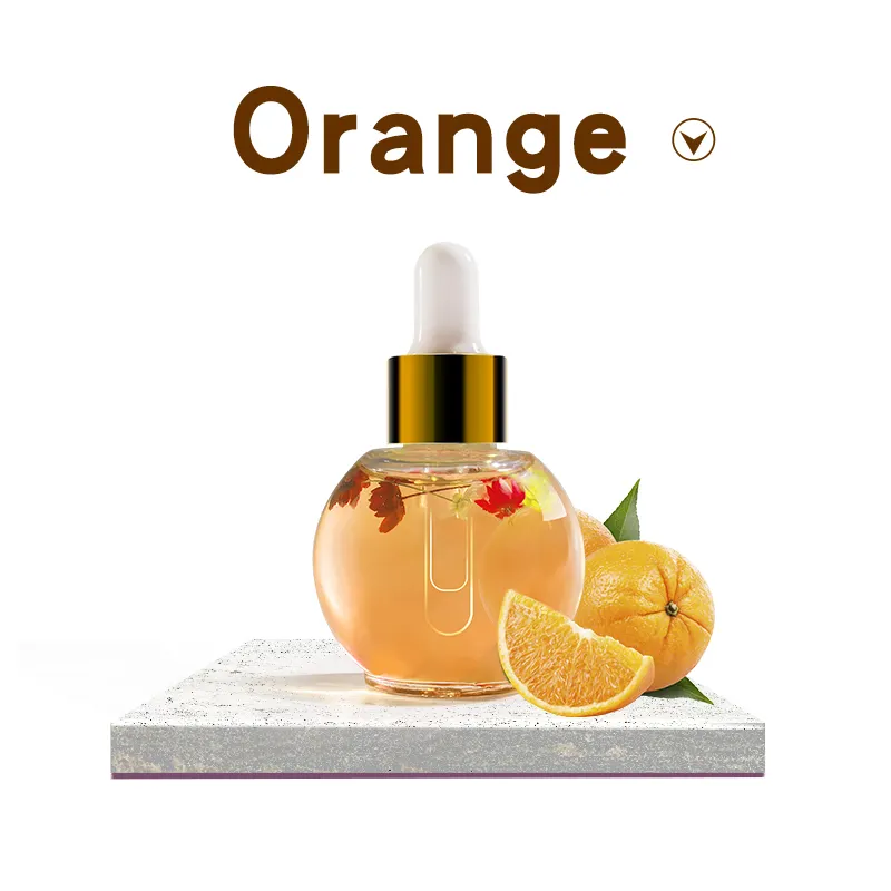 Lemoec — huile esthétique pour les ongles, produit de soins pour les cuticules, avec des fleurs séchées, parfum orange, logo privé, 15ml