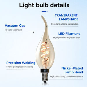 卸売 <span class=keywords><strong>LED</strong></span>フィラメントキャンドル電球 C35 クリアガラス シャンデリア照明用バルブ - Product Image 2