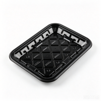 Barquette à fruits en PET noire personnalisable avec logo, jetable, à compartiment unique, empilable, pour supermarché, fraises, chocolat, sushis, vente en gros alimentaire