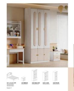 Ensemble de meubles modernes en bois massif couleur crème pour enfants - Combo chambre scolaire comprenant <span class=keywords><strong>lit</strong></span>, armoire, bureau d'étude et meuble d'appoint - Product Image 3