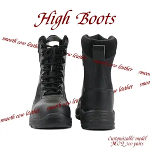 Black 9 Inch Fashion And Popular Genuine Leather Anti Slip Hiking Safety Boots