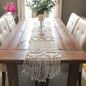 HT-TC-Z015 13x108inch Milky White Dobby Printed 100% Polyester <strong>Washable</strong> Durable Eco-Friendly Woven Table <strong>Runners</strong> - Product Image 1