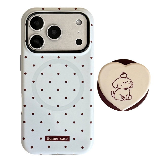 Milk-blue polka dot puppy Phone Case For apple iPhone 17pm 16 With film, 15 14 13 matte hard magnetic stand Holder Case