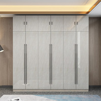 Armoire en mélamine personnalisable, vente directe d'usine, pour vêtements, avec porte en verre, éclairage LED, placards pour la