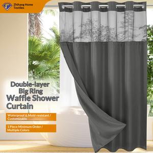 Ensemble de rideaux de douche en tissu de qualité hôtelière, doublure à clipser pour salle de bain, rideau de douche transparent pour fenêtre supérieure, gaufré, lavable en machine - Product Image 2