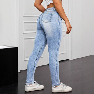 Jean slim pour femme, bleu clair, haute élasticité, taille mi-haute, style européen et américain, 0XL 1XL 2XL 3XL 4XL 5XL - Product Image 1