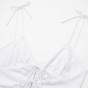 2024 été Fine ceinture nouveau produit transfrontalier femmes col en v blanc nœud décoration coupe-vent tissu robe courte - Product Image 2