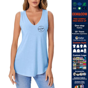 JL1111L <span class=keywords><strong>cotone</strong></span> allentato canottiera <span class=keywords><strong>lunga</strong></span> senza maniche abiti Casual tinta unita scollo a V maglia curvo orlo <span class=keywords><strong>canotta</strong></span> donna - Product Image 1