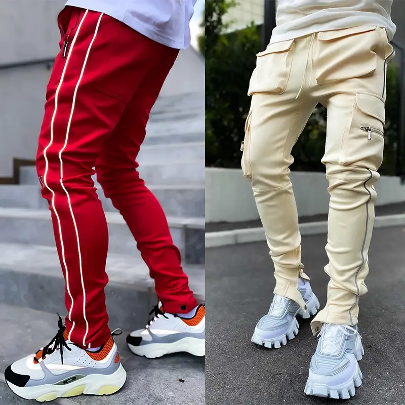 Hip Hop Streetwear Joggers Sweatpants Custom Logo Casual Sports Reflective Trousers Mens Cargo Pants