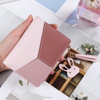 Dompet Wanita Kulit PU Baru dengan Resleting, Kantong Koin, Rumbai, Warna Kontras, Modis, Pink, Dompet Pendek Murah, Produk Baru