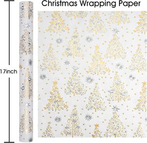Papier cadeau de Noël avec lignes dorées estampées, motif arbre de Noël et cœur, ruban à découpe arrière, personnalisable - Product Image 2