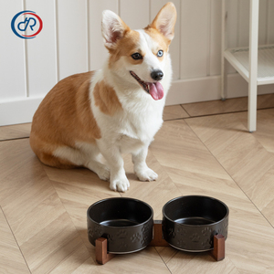 Ensemble de gamelles surélevées en céramique DRH avec support en bois d'acacia pour nourriture et eau pour chats et petits chiens - Product Image 4