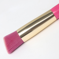 Pinceau de maquillage professionnel en aluminium, de luxe, portable, synthétique, OEM, marque privée, rouge rosé, haute densité, pour contouring et correcteur, avec manche en bois