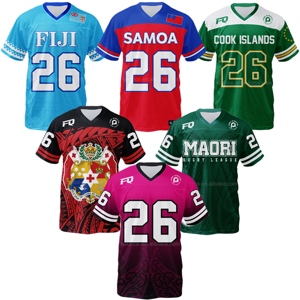 FQ Custom Heren Sport V-hals Voetbal T-shirt Gesublimeerd American Football Hip Hop Mesh Boxy Jersey Maori Aborigines Stijl - Product Image 1