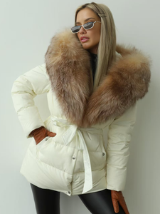 Parka Invernale di Lusso 2025 con Cappuccio in Vera Pelliccia di Volpe, 90% Piumino d'Oca, Giacca Imbottita Calda e Impermeabile con Cintura per Donna - Product Image 5